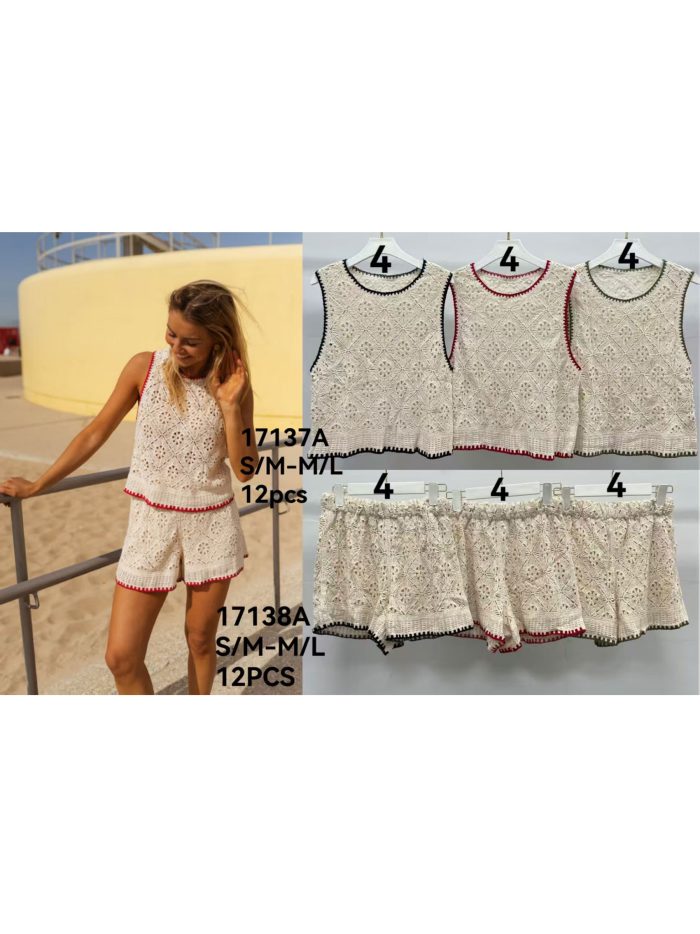 Calções de crochê com acabamento contrastante