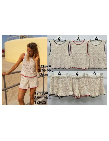 Calções de crochê com acabamento contrastante