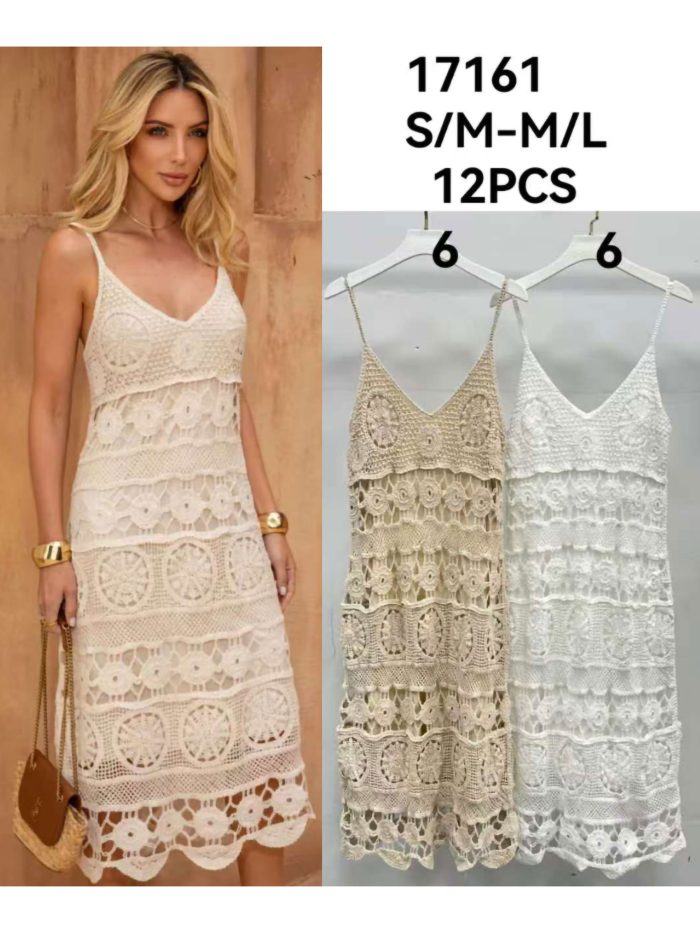 Vestido midi de crochet con tirantes