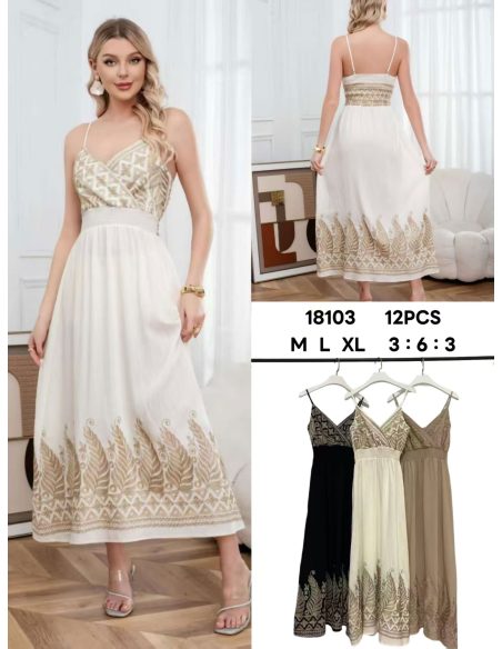 Vestido largo cruzado con bordado étnico