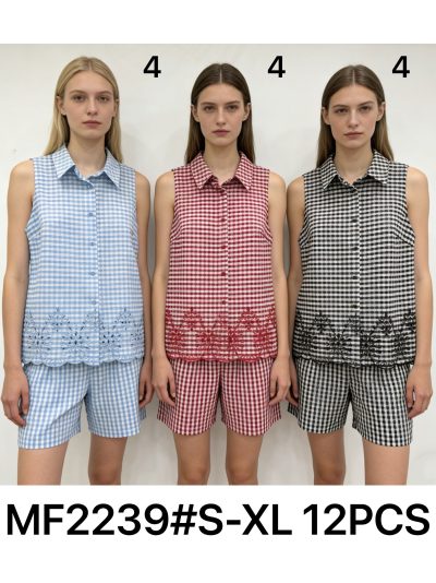 Conjunto de camisa sin mangas vichy bordado y short  2