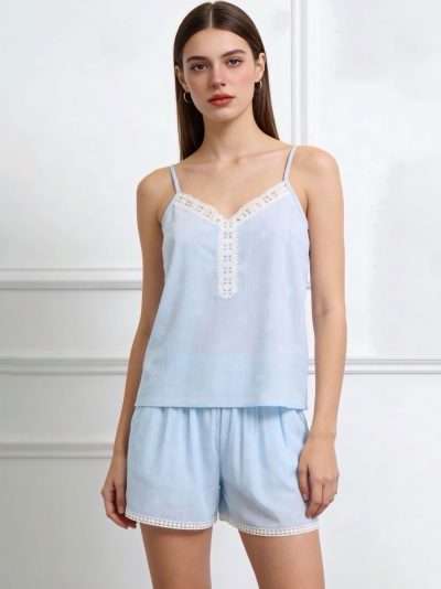 Conjunto de top lencero rayas puntillas y short