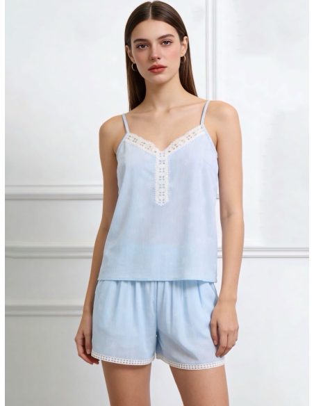 Set aus gestreiftem Spitzen-Dessous-Top und Shorts