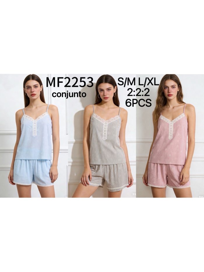 Set aus gestreiftem Spitzen-Dessous-Top und Shorts