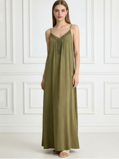 Vestido largo lencero con puntillas