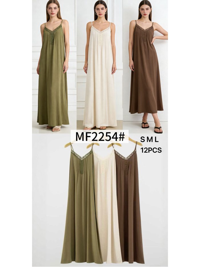 Vestido largo lencero con puntillas