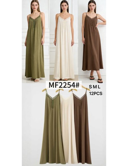 Vestido largo lencero con puntillas