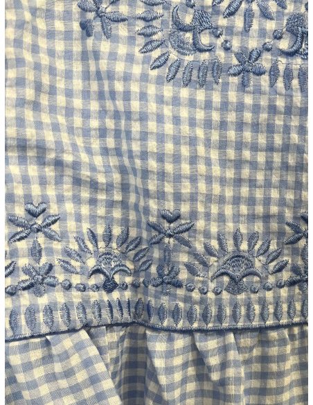 Vestido largo vichy con bordado floral