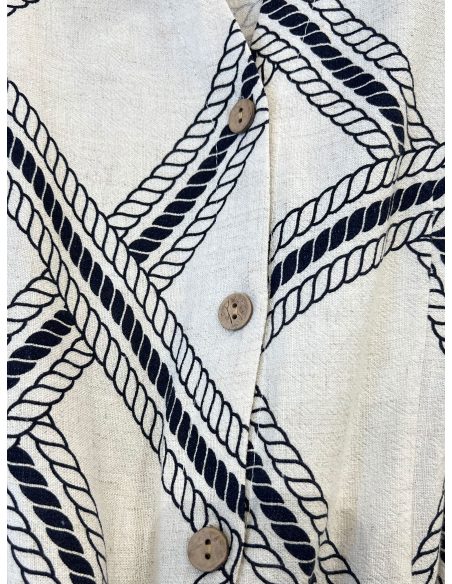 Vestido camisero midi estampado efecto lino con cinturón