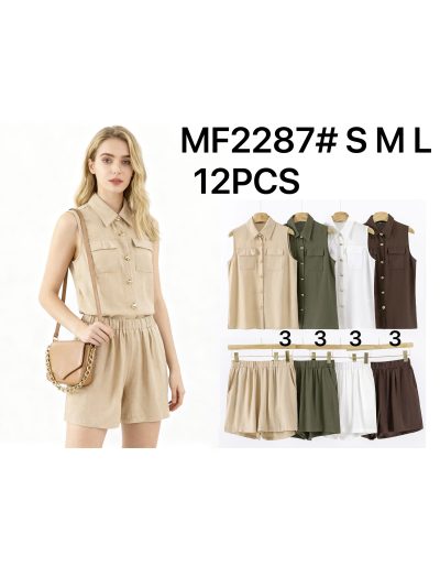 Conjunto de camisa sin mangas botones joya y short 2