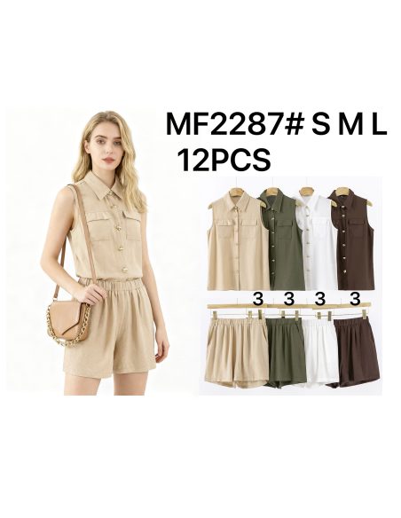 Conjunto de blusa sem mangas com botões de joia e shorts