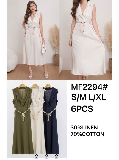 Vestido midi cruzado efecto lino con cordón 2