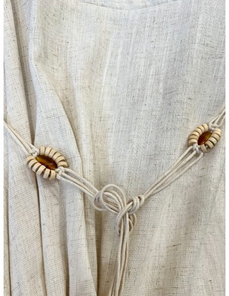 Vestido midi cruzado efecto lino con cordón