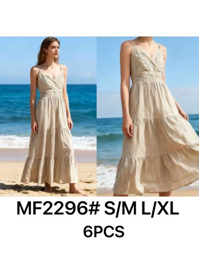 Vestido largo bordado con lentejuelas y falda en capas 2