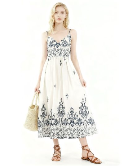 Vestido largo estampado con cordón