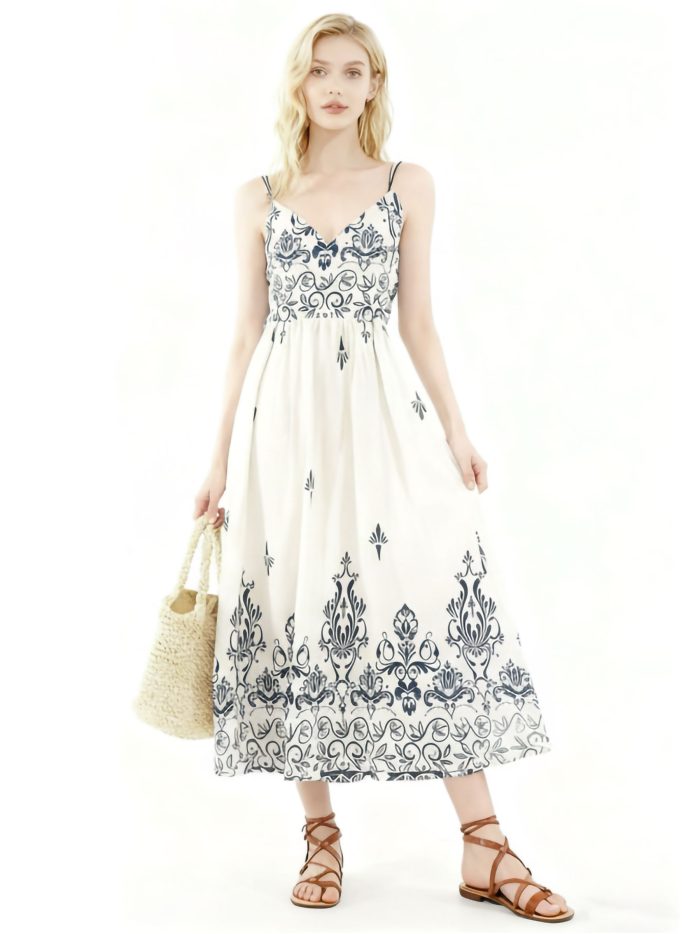 Vestido largo estampado con cordón