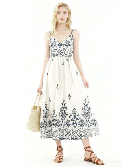 Vestido largo estampado con cordón