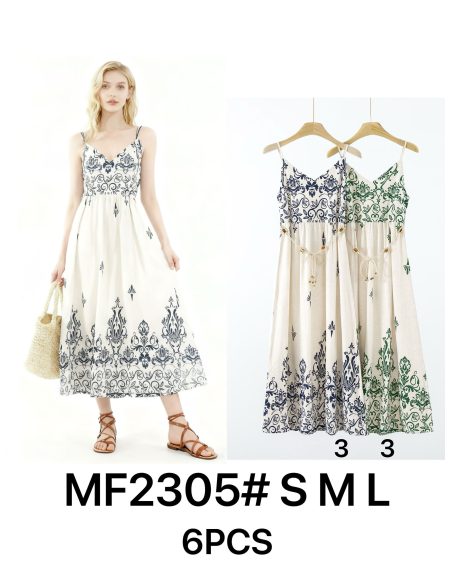 Vestido largo estampado con cordón