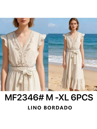 Vestido midi bordado con volantes y cinturón 2
