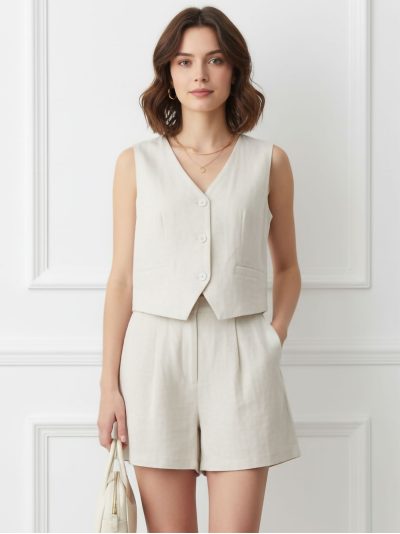 Conjunto de chaleco de lino y short 
