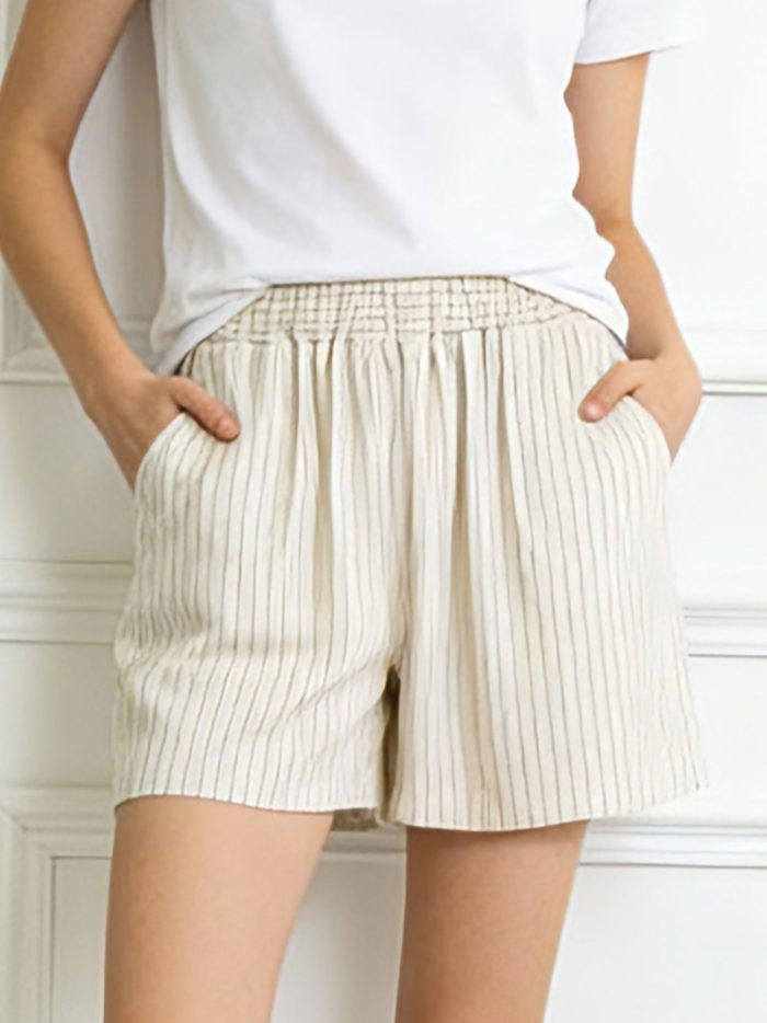 Shorts mit Leinenoptik und Streifenmuster sowie elastischem Bund
