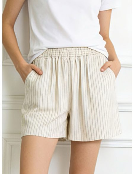 Shorts mit Leinenoptik und Streifenmuster sowie elastischem Bund