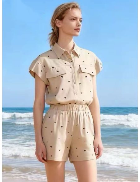 Set aus Hemd und Shorts mit Herzmuster