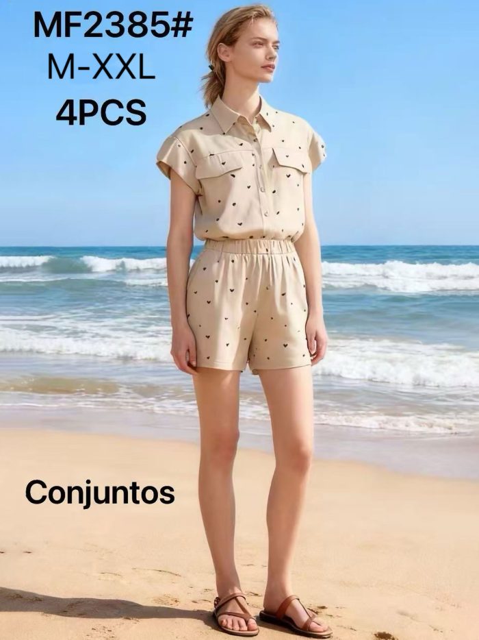 Set aus Hemd und Shorts mit Herzmuster