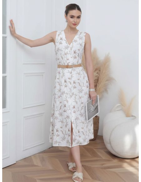 Embroidered floral midi dress with belt