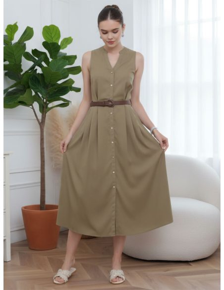 Vestido midi sin mangas con cinturón