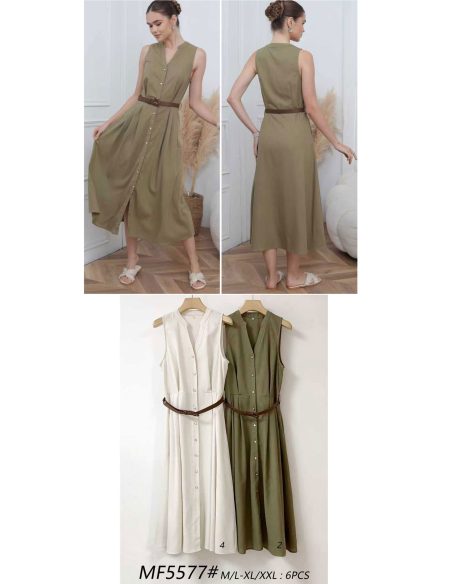 Vestido midi sin mangas con cinturón