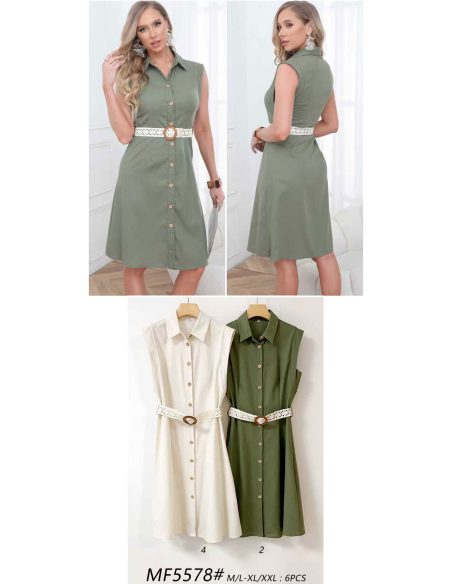 Robe-chemise courte avec ceinture ajourée