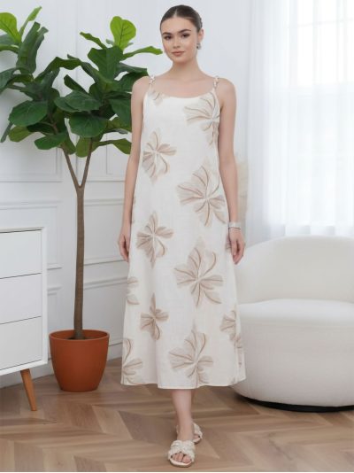 Vestido largo bordado de hojas con tirante abalorios