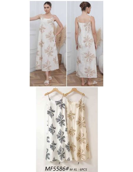 Robe longue brodée de feuilles et de bretelles perlées