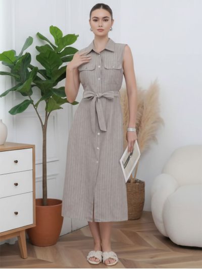 Vestido camisero midi de rayas con cinturón