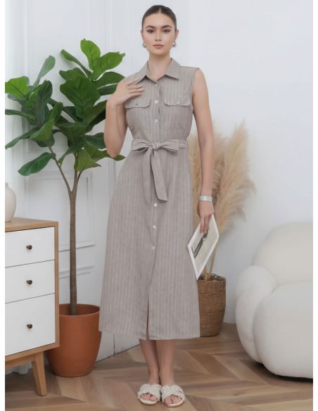 Vestido camisero midi de rayas con cinturón