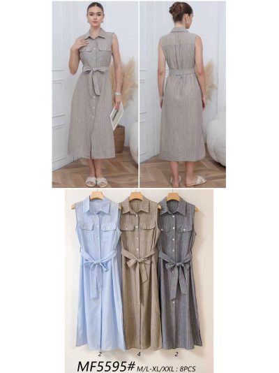 Vestido camisero midi de rayas con cinturón 2