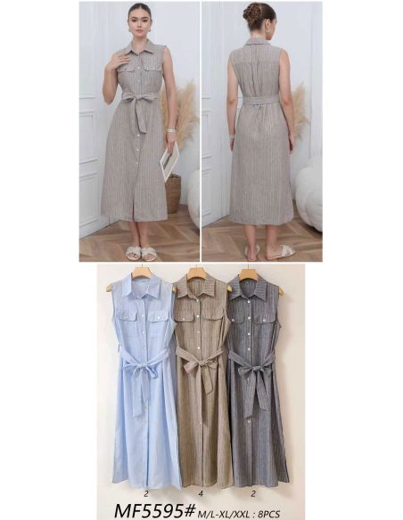 Vestido camisero midi de rayas con cinturón