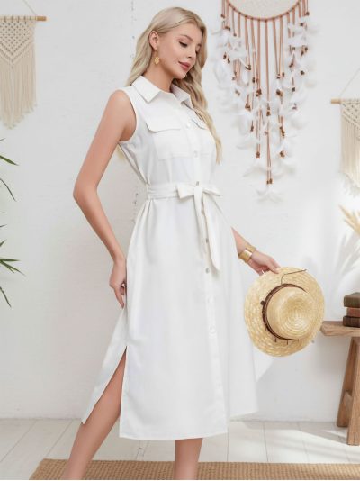 Vestido camisero midi con cinturón