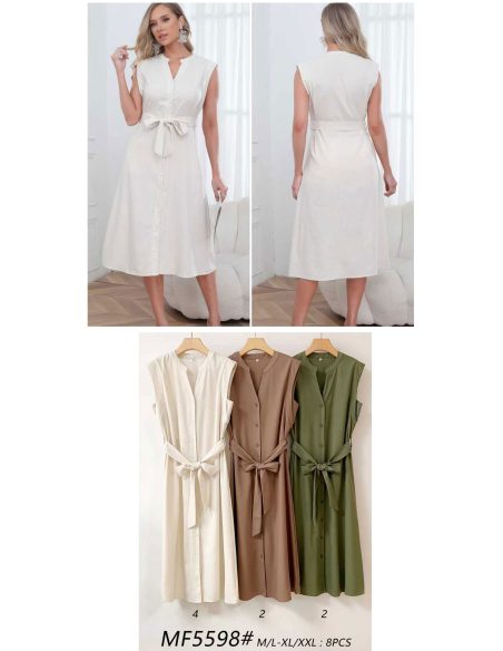 Tie-waist sleeveless midi dress