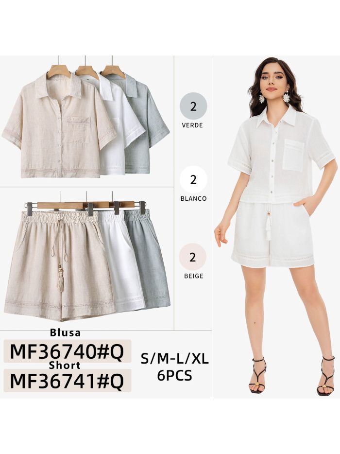 Short fluido con cordón y puntilla