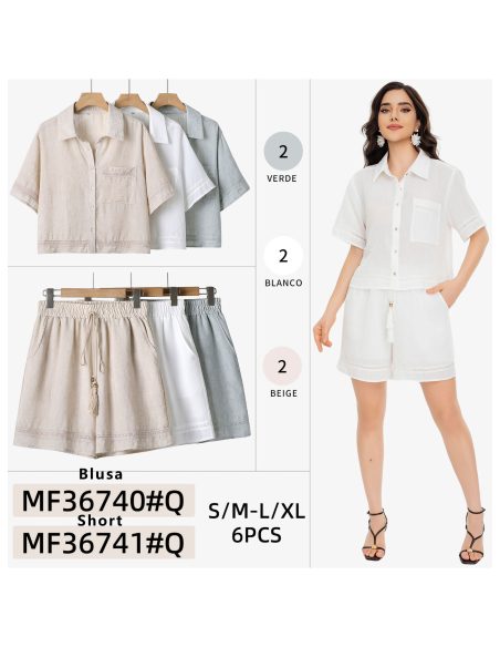 Short fluido con cordón y puntilla