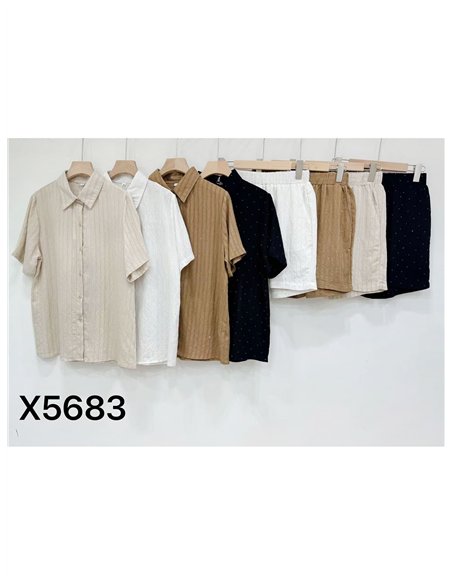 Conjunto de camisa efecto lino con strass y short