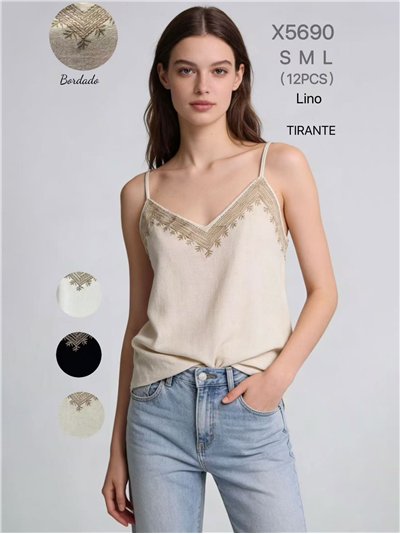 Top de tirantes bordado efecto lino 2