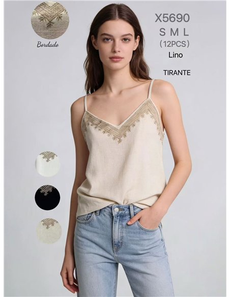 Regata bordada com efeito linho