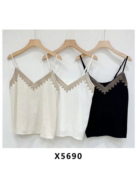 Regata bordada com efeito linho