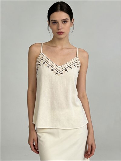 Top de tirantes bordado efecto lino