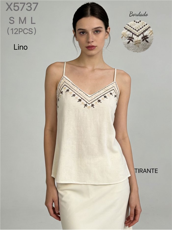 Regata bordada com efeito linho