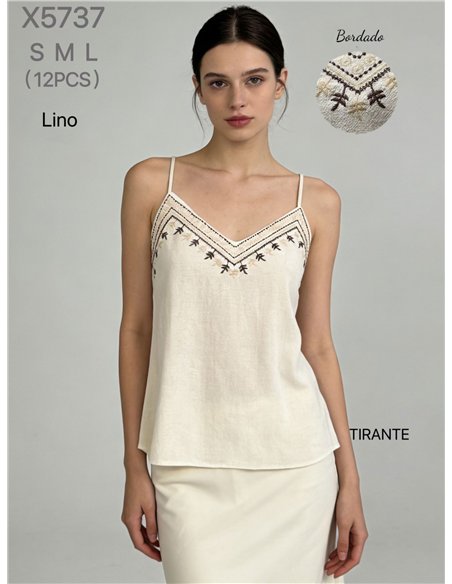 Regata bordada com efeito linho