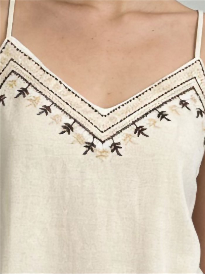 Regata bordada com efeito linho